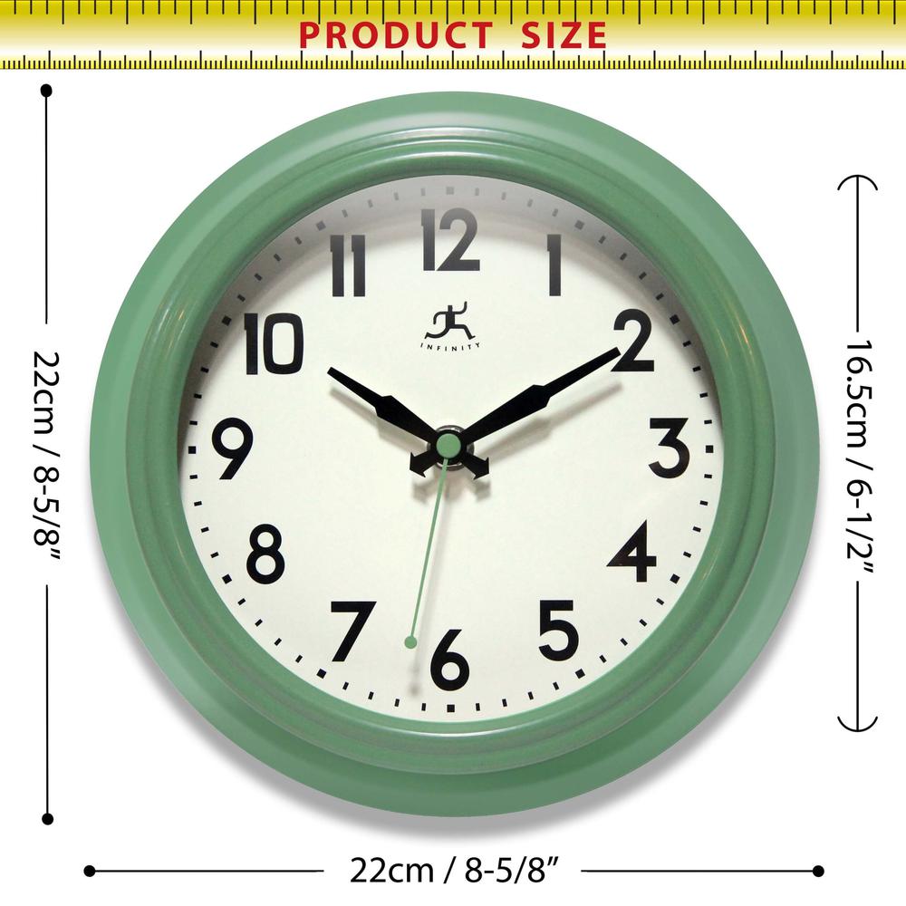8.5" Retro Diner Wall Clock - Green. Picture 5