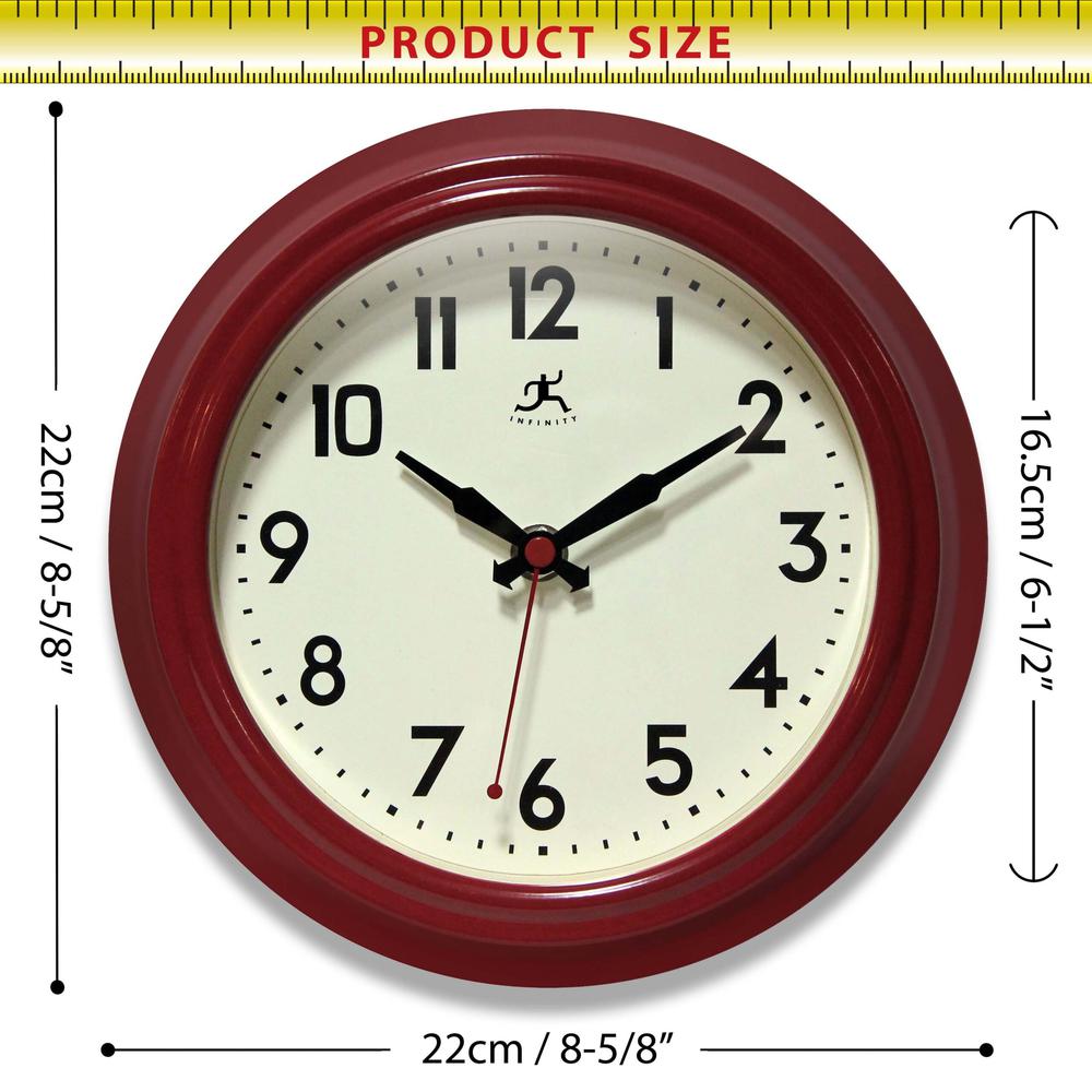 8.5" Retro Diner Wall Clock - Red. Picture 5