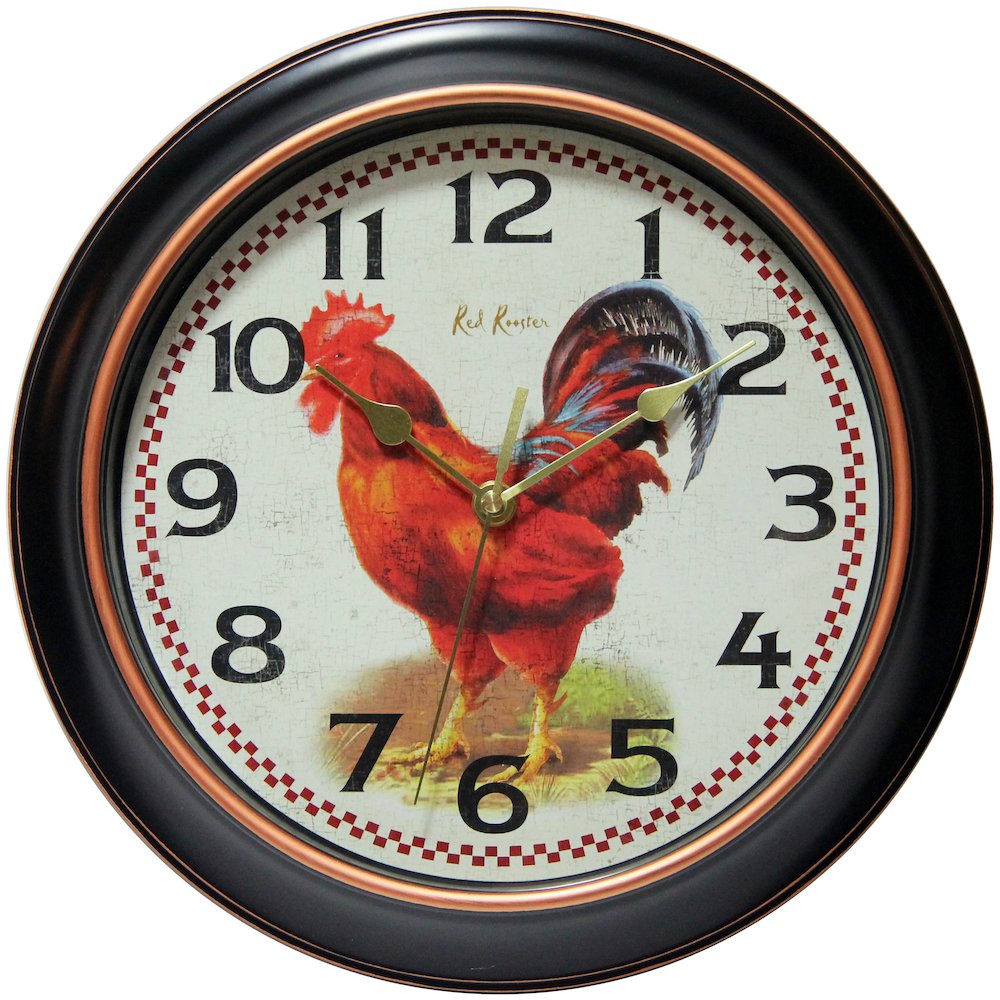 12 in Round Wall Clock, Black Finish Case, Glass Lens, Second Hand, Silent Movement. Picture 1