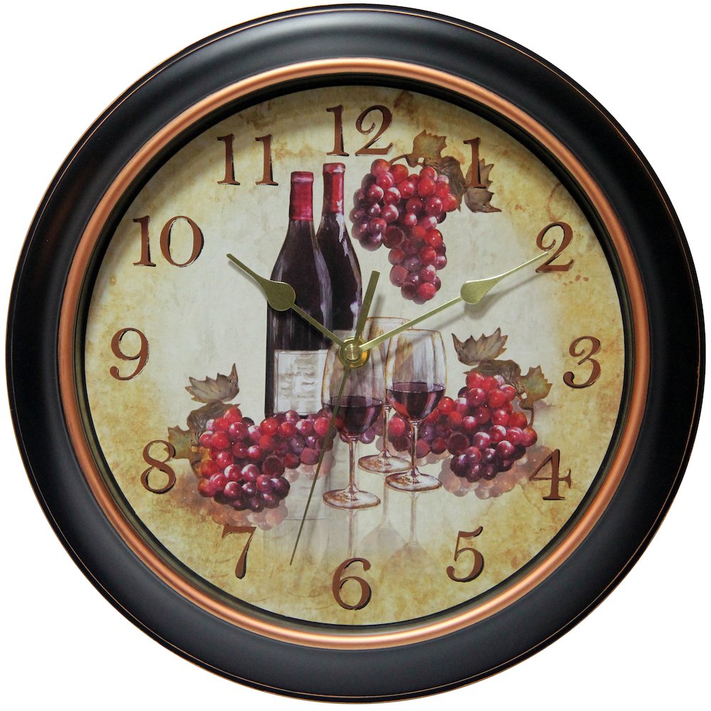 12 in Round Wall Clock, Black Finish Case, Glass Lens, Second Hand, Silent Movement. The main picture.