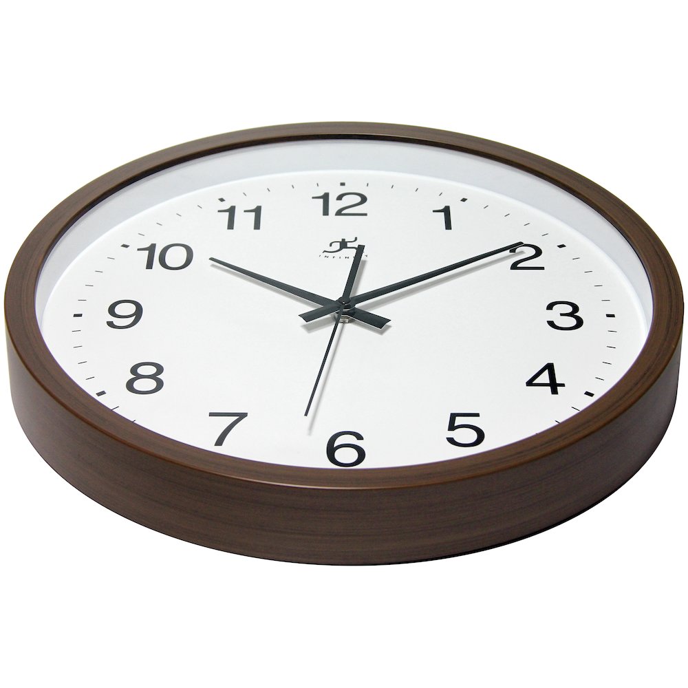 14 in Round Wall Clock, Walnut Finish Case, Glass Lens, Second Hand, Silent Movement. Picture 2