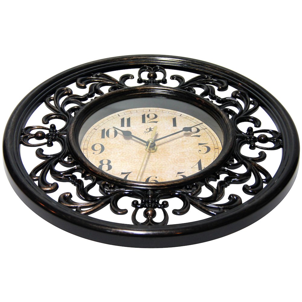 12 in Round Wall Clock, Brown Finish Case, Glass Lens, Second Hand, Silent Movement. Picture 3