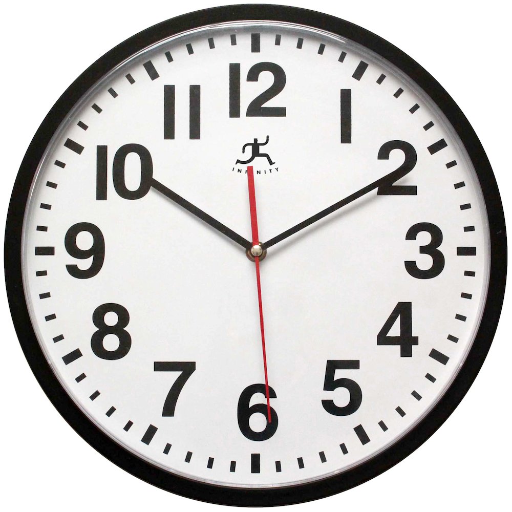 13 in Round Wall Clock, Black Finish Case, Shatter-Resistant Lens, Second Hand, Silent Movement. Picture 1