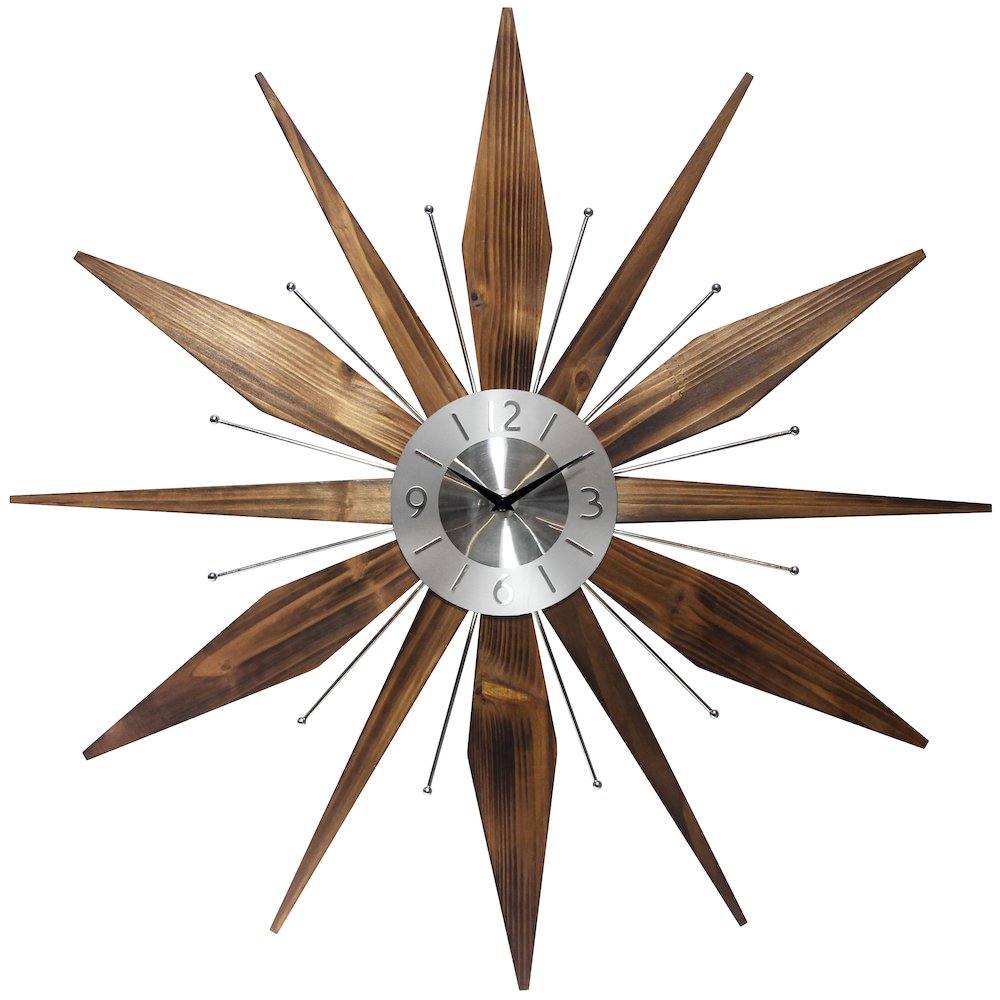 30 in Starburst Wall Clock, Walnut Finish Case, Open Face. Picture 1