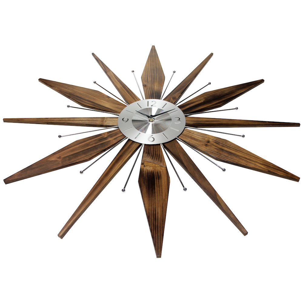 30 in Starburst Wall Clock, Walnut Finish Case, Open Face. Picture 2