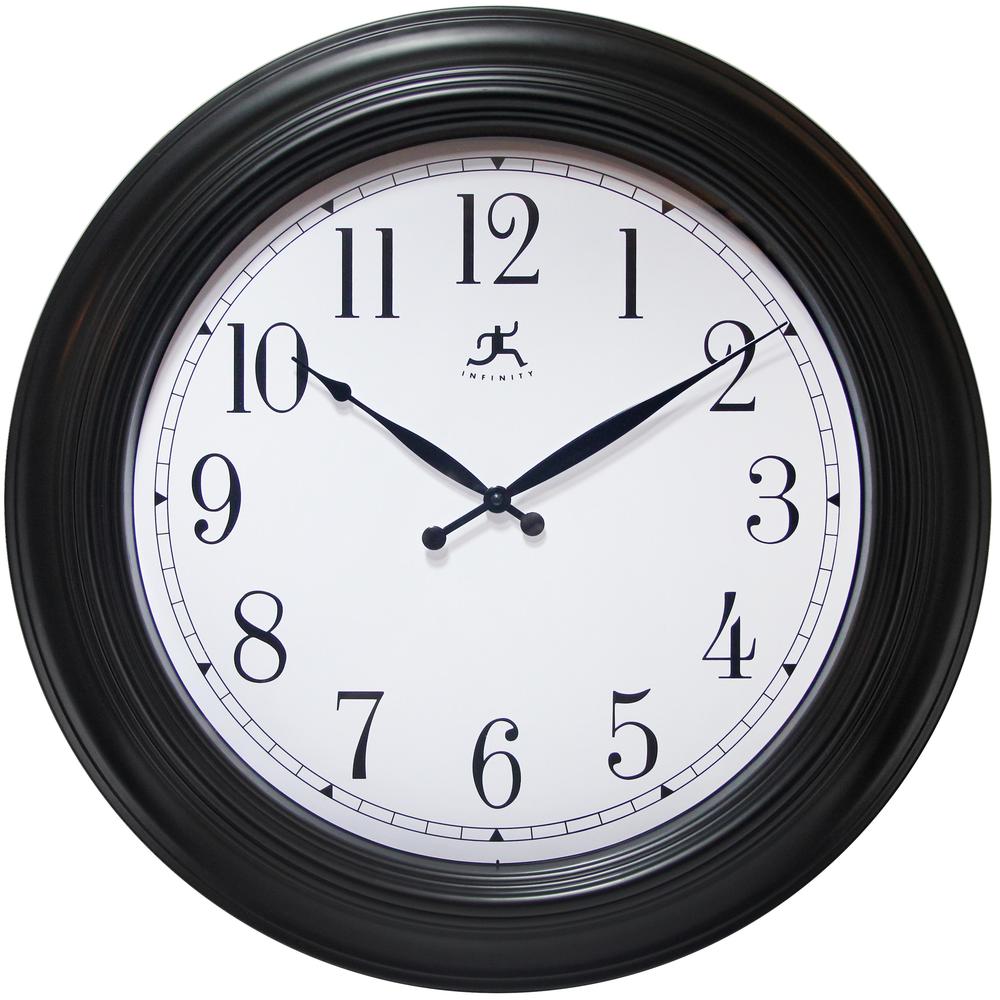 24 in Round Wall Clock, Black Finish Case, Glass Lens over White Hands and Black Aluminum Hands. Picture 1