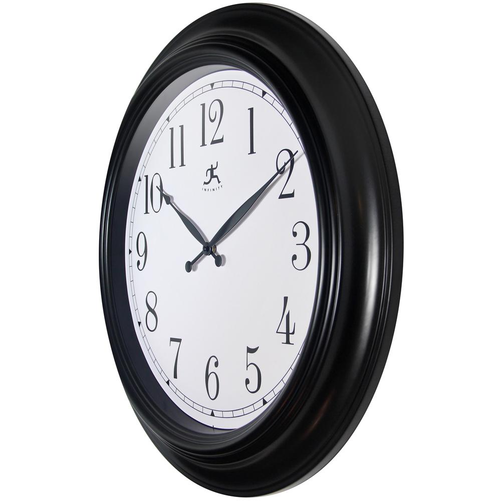 24 in Round Wall Clock, Black Finish Case, Glass Lens over White Hands and Black Aluminum Hands. Picture 4