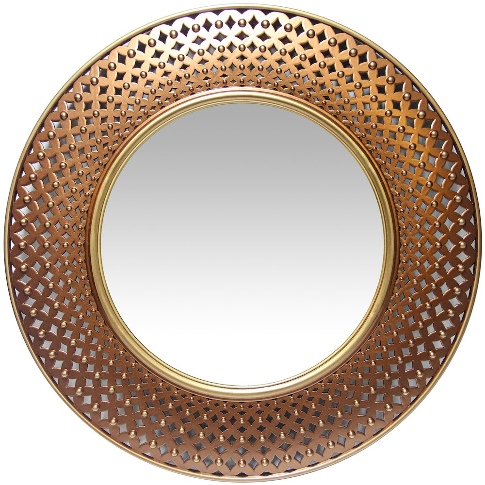 15.75 in Round Wall Mirror, Gold/Copper Finish Case over a 9.75 in Round Mirror. Picture 1