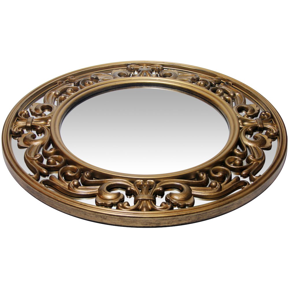 23.5 in Round Wall Mirror, Brushed Gold Finish Case over a 22.25 in Round Mirror. Picture 2