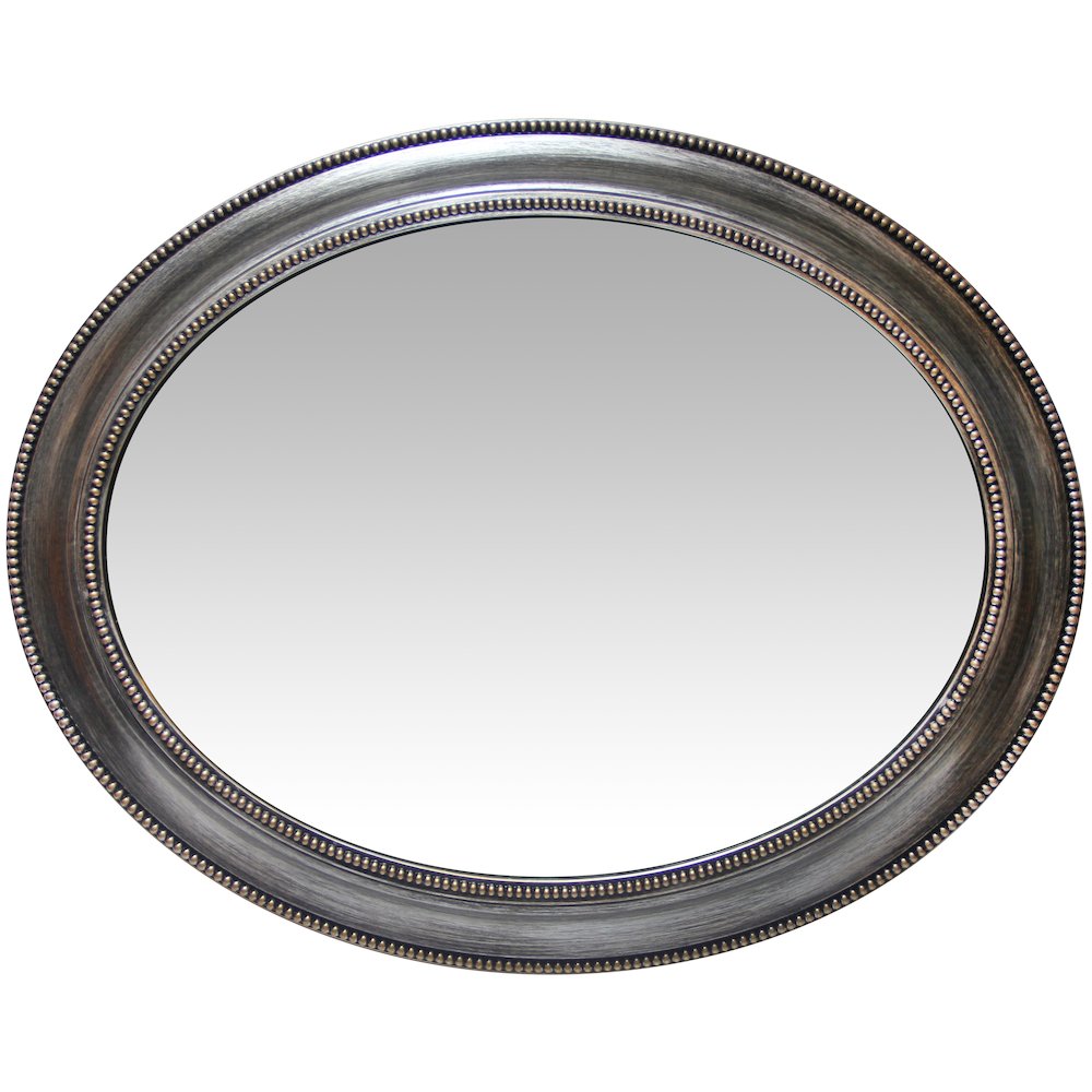 30 in Oval Wall Mirror, Antique Silver Finish Case over a 18.75 X 24.75 in Oval Mirror. Picture 1
