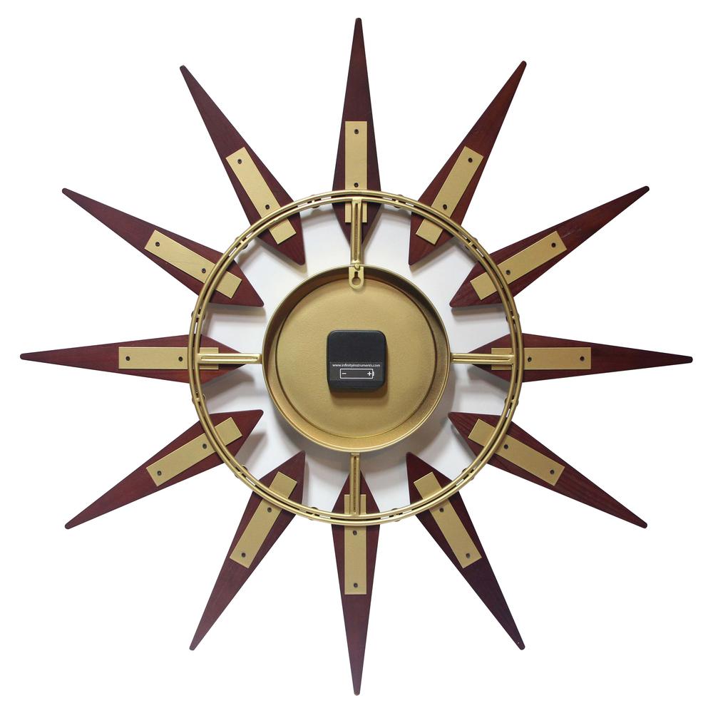 30 in Round Wall Clock, Walnut Finish Case,  Lens over Black & Gold Hands and Gold Aluminum Hands. Picture 2