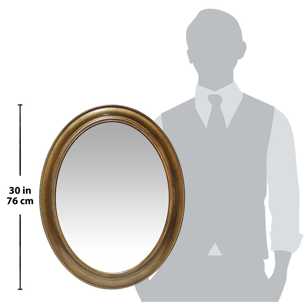30 in Oval Wall Mirror, Brushed Gold Finish Case over a 18.75 X 24.75 in Round Mirror. Picture 5