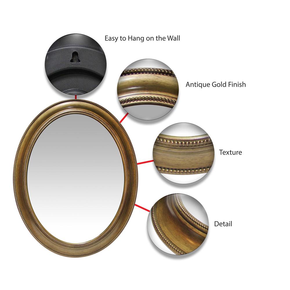 30 in Oval Wall Mirror, Brushed Gold Finish Case over a 18.75 X 24.75 in Round Mirror. Picture 6