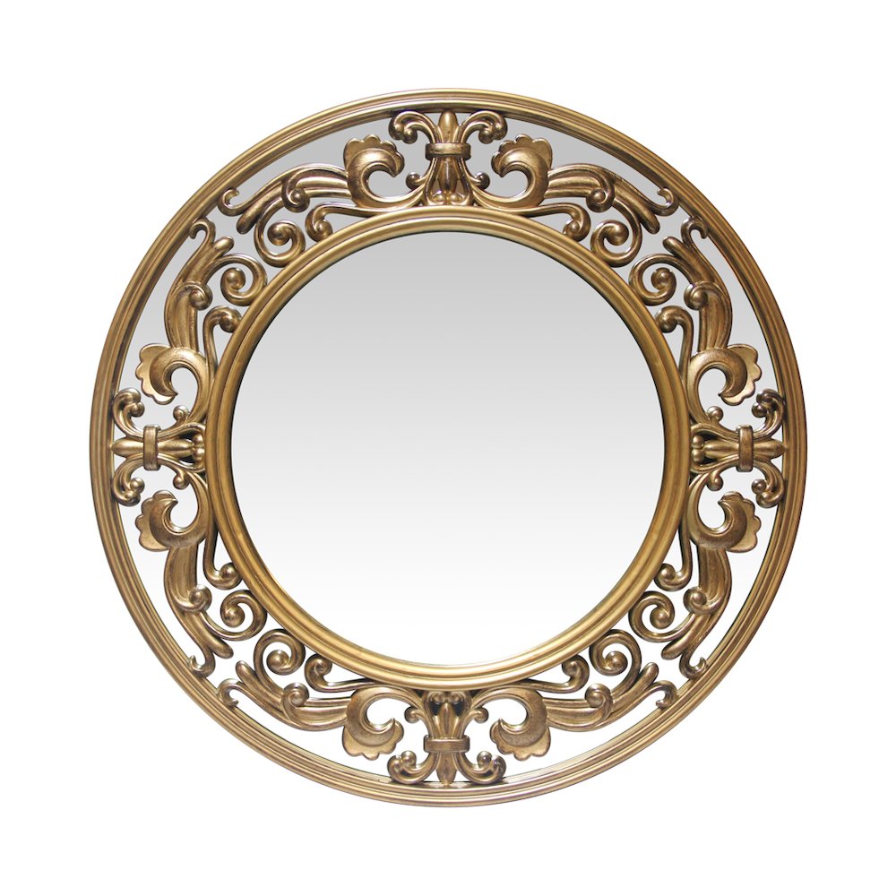 23.5 in Round Wall Mirror, Brushed Gold Finish Case over a 22.25 in Round Mirror. Picture 3