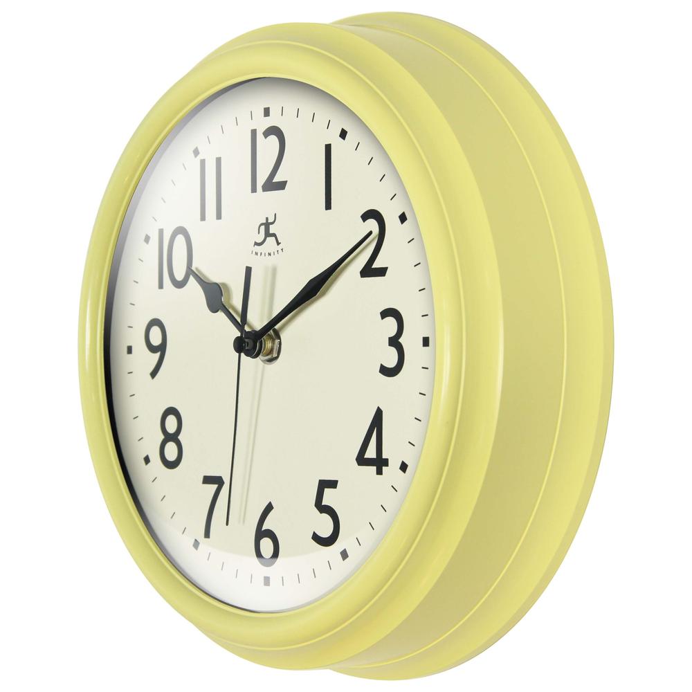 Nostalgic 9.5" Plastic Clock - Yellow. Picture 4