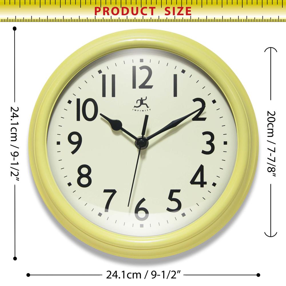 Nostalgic 9.5" Plastic Clock - Yellow. Picture 6
