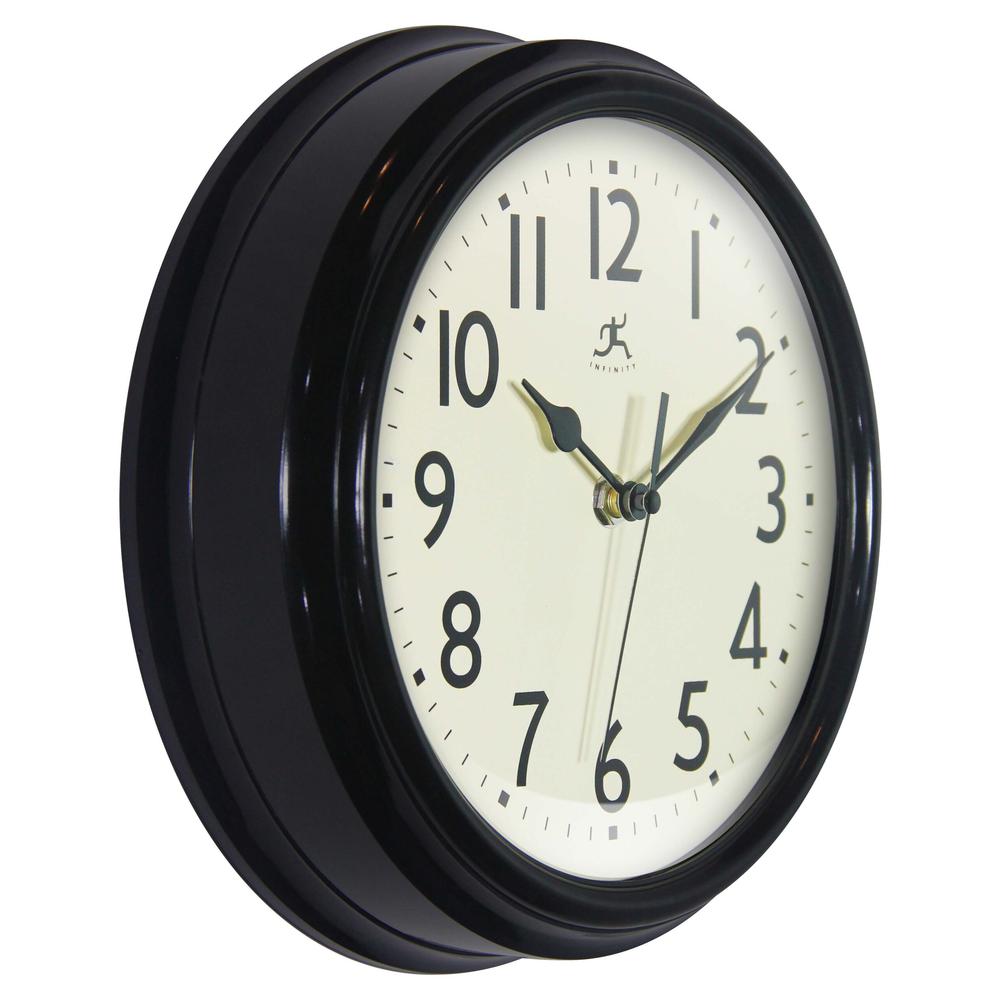 Nostalgic 9.5" Plastic Clock - Black. Picture 2