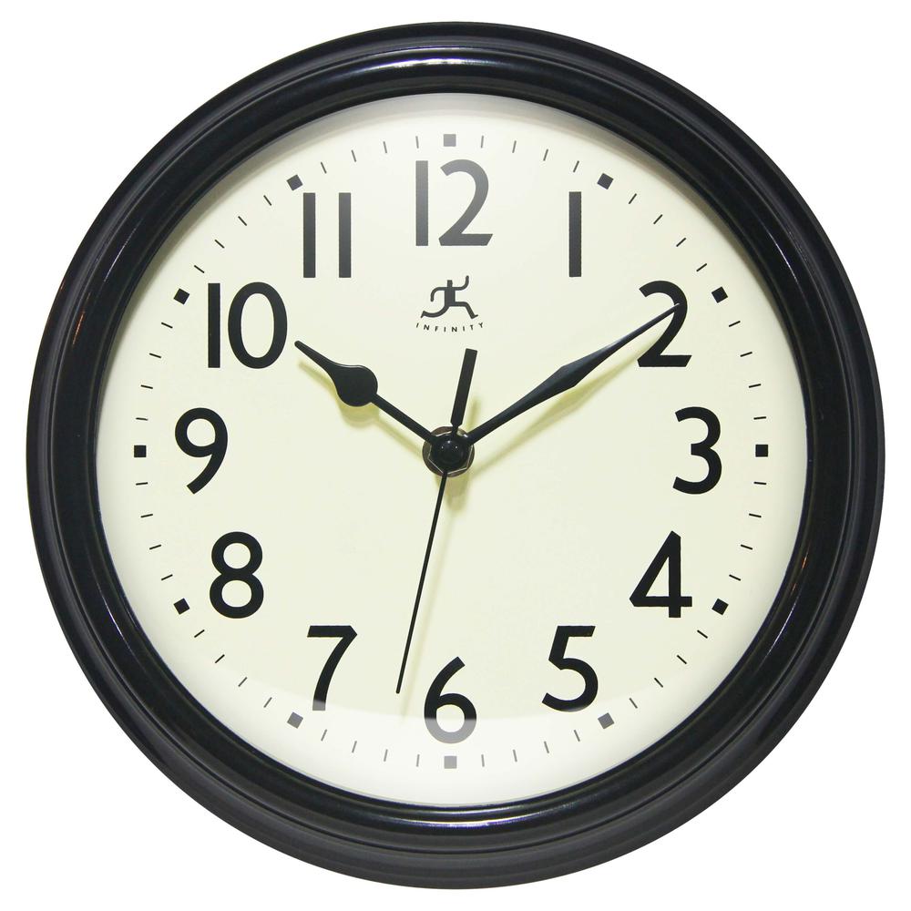 Nostalgic 9.5" Plastic Clock - Black. Picture 1