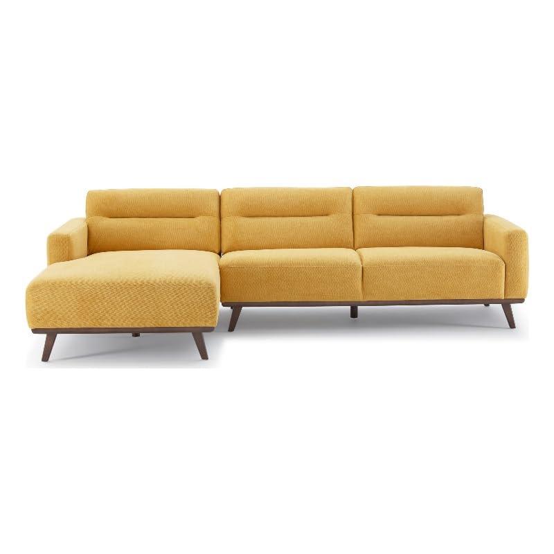 Ella L-Shaped Dark Yellow Linen Left Sectional Couch. Picture 1