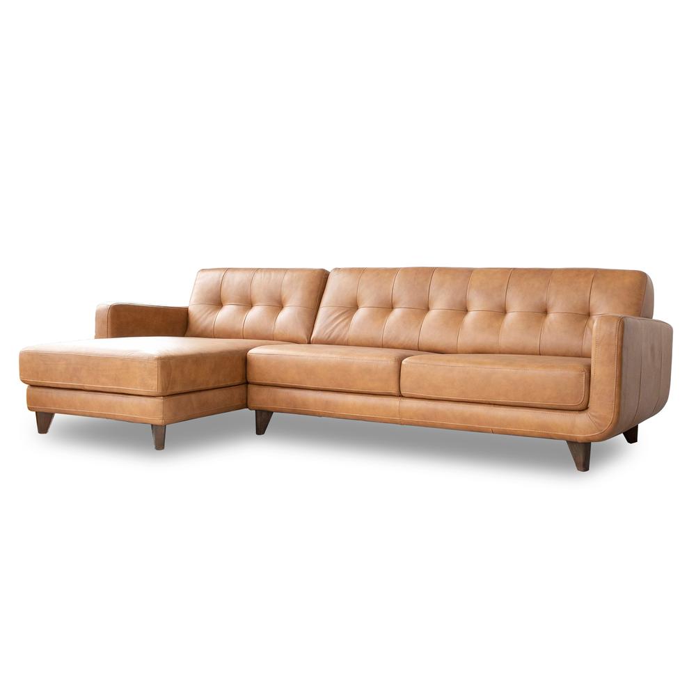 Allison Tan Leather Sectional Sofa Chaise. Picture 1