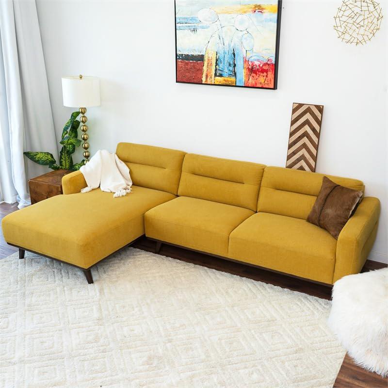 Ella L-Shaped Dark Yellow Linen Left Sectional Couch. Picture 4
