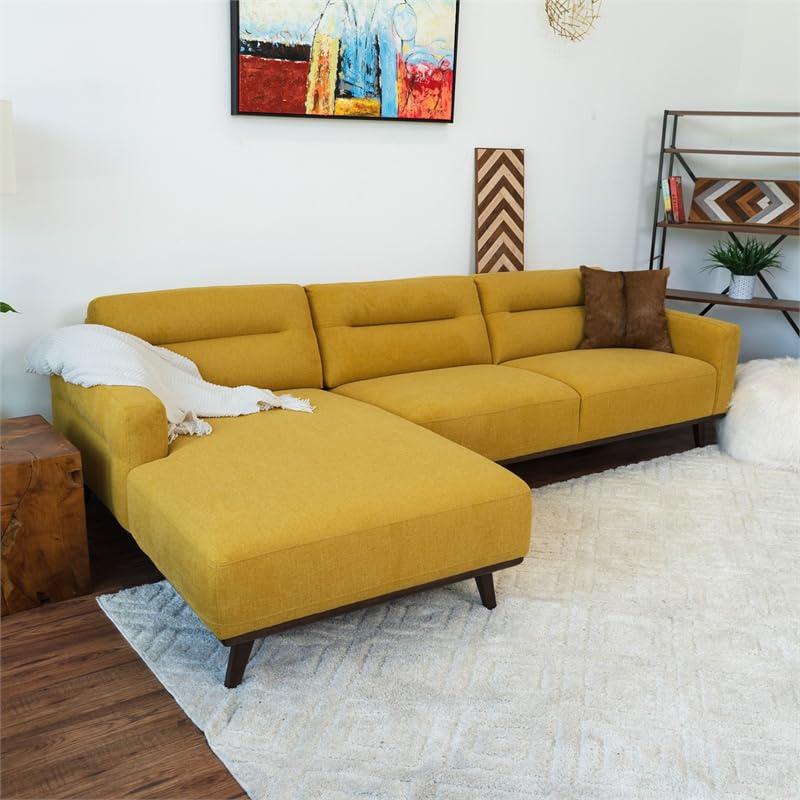 Ella L-Shaped Dark Yellow Linen Left Sectional Couch. Picture 3