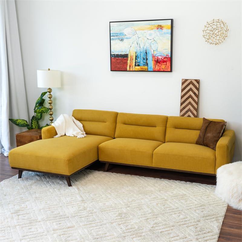 Ella L-Shaped Dark Yellow Linen Left Sectional Couch. Picture 7