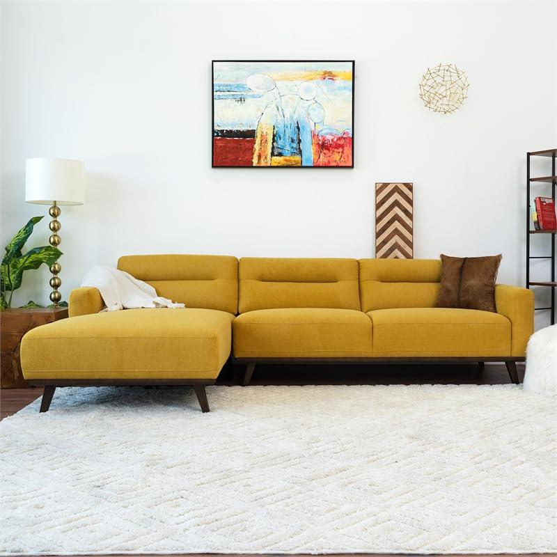 Ella L-Shaped Dark Yellow Linen Left Sectional Couch. Picture 2