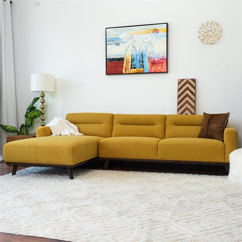 Ella L-Shaped Dark Yellow Linen Left Sectional Couch. Picture 6