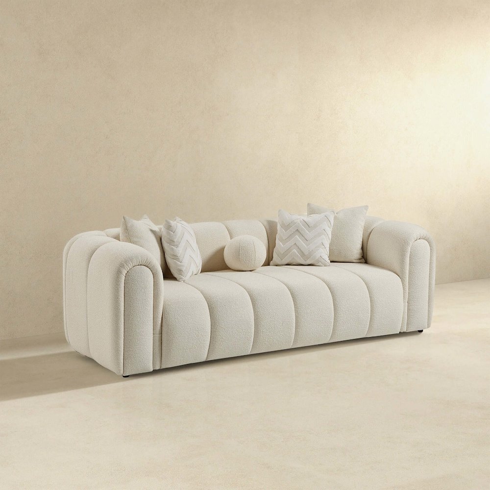 Beatrice Modern Tufted Ivory Boucle Sofa. Picture 2