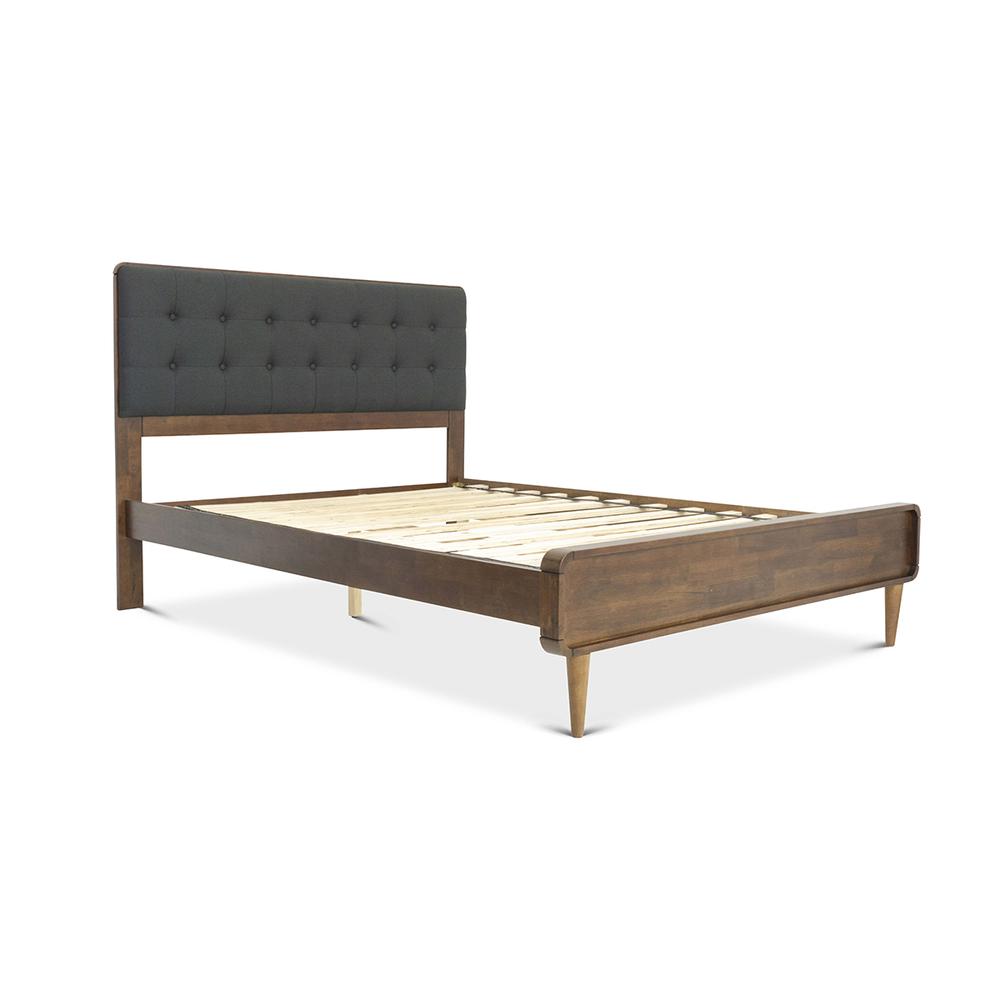 Bryce Dark Grey Fabric Upholstered Platform Bed. Picture 1