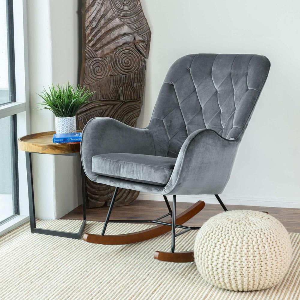 Hannah Mid Century Modern Rocking Chair in Dark Grey. Picture 2