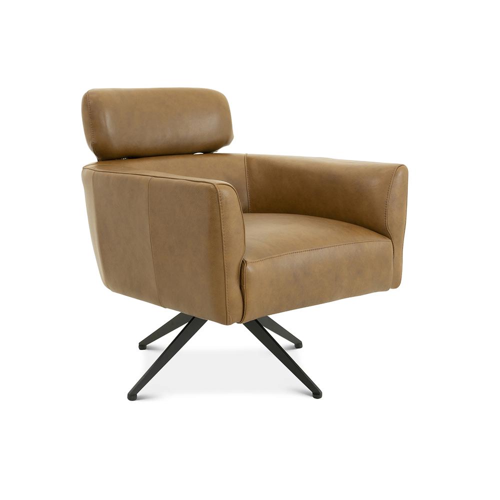 Camila Tan Leather Lounge Chair. Picture 1