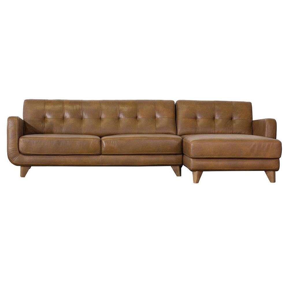 Allison Tan Leather Sectional Sofa Chaise. Picture 3