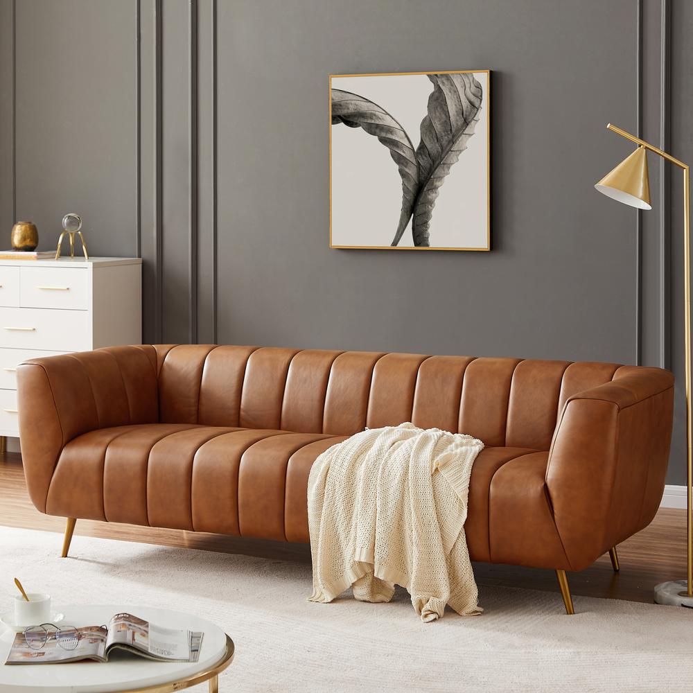 LaMattina Genuine Italian Leather Channel Tufted Sofa. Picture 3