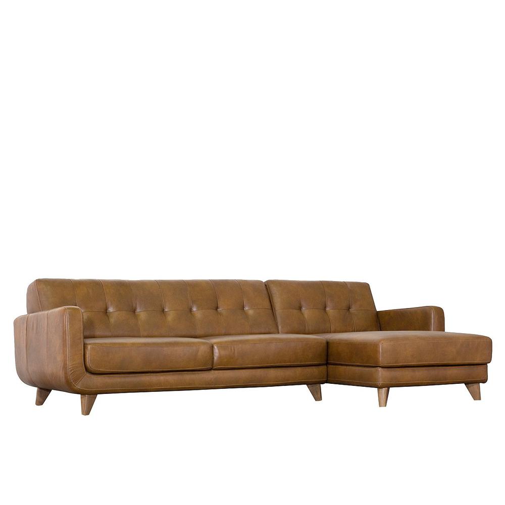 Allison Tan Leather Sectional Sofa Chaise. Picture 1