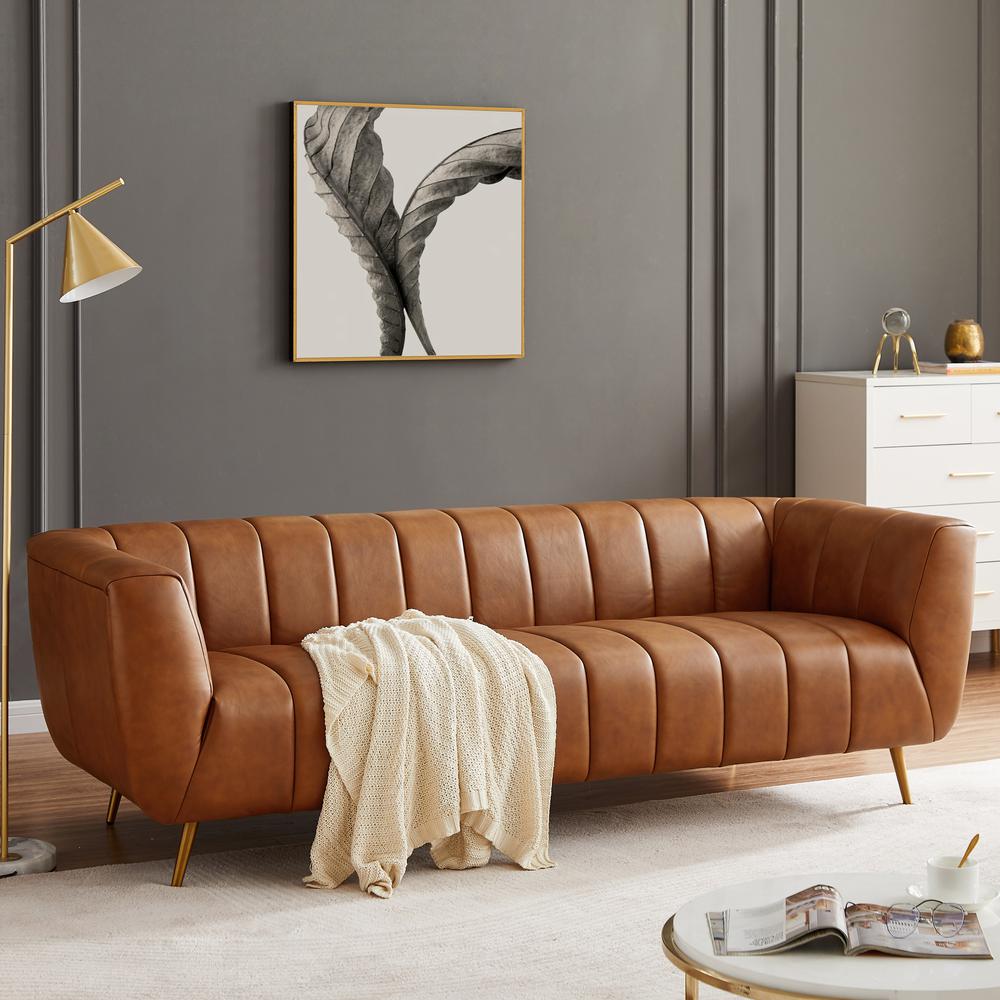 LaMattina Genuine Italian Leather Channel Tufted Sofa. Picture 2