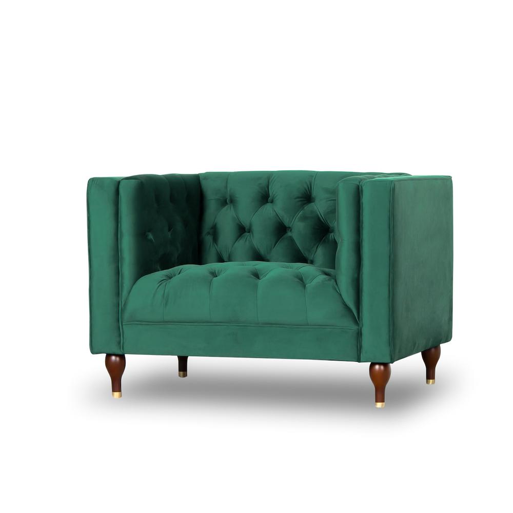 Evelyn Mid-Century Modern Tufted Back Velvet Lounge Chair. Picture 1