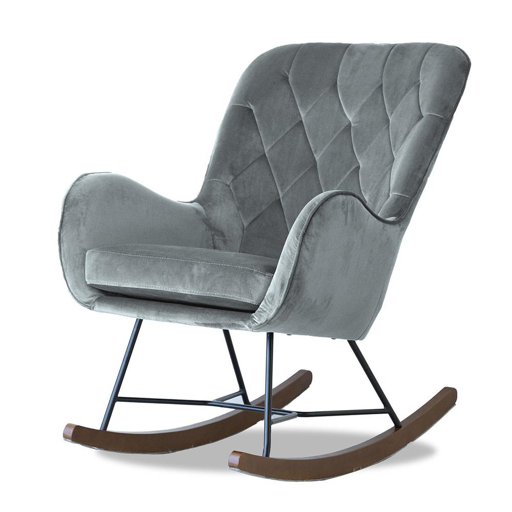Hannah Mid Century Modern Rocking Chair in Dark Grey. Picture 1