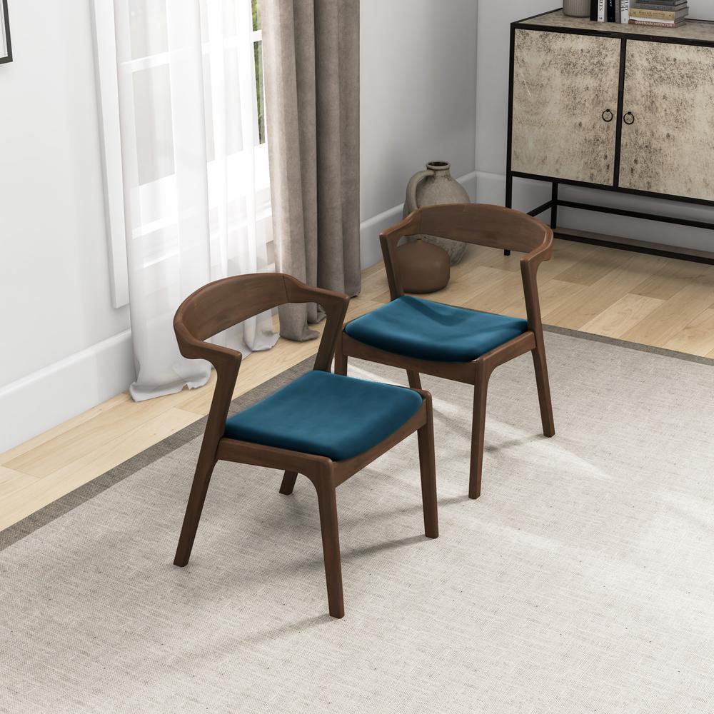 Dakota Mid-Century Modern Solid Wood Velvet Dining Chair (Set of 2). Picture 3