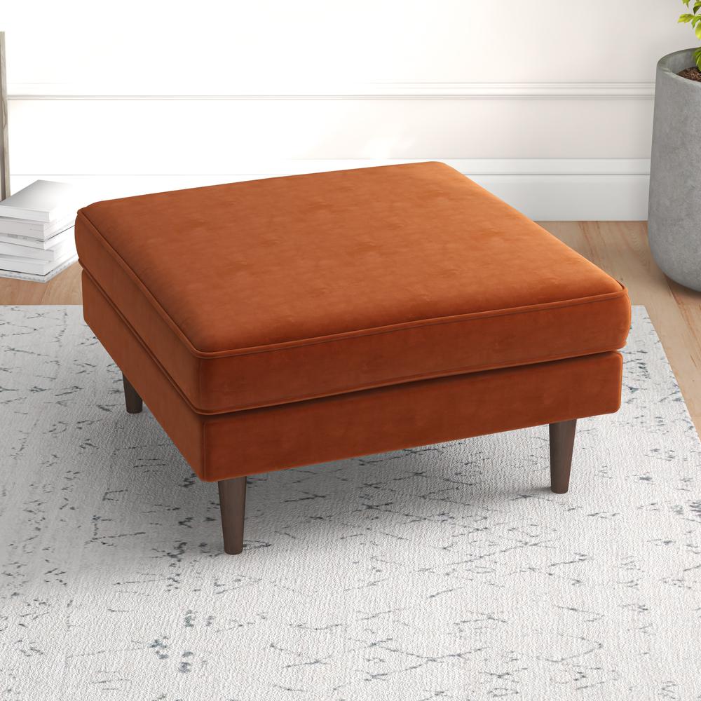 Amber Mid-Century Modern Square Upholstered Ottoman. Picture 3
