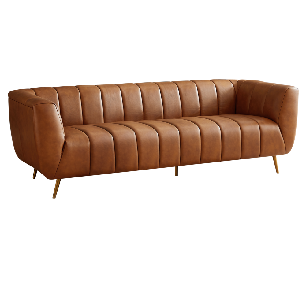 LaMattina Genuine Italian Leather Channel Tufted Sofa. Picture 1