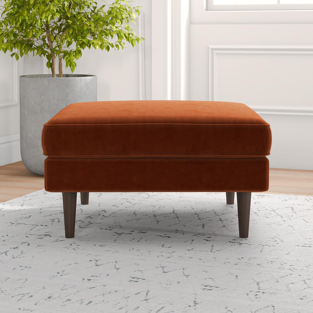 Amber Mid-Century Modern Square Upholstered Ottoman. Picture 2