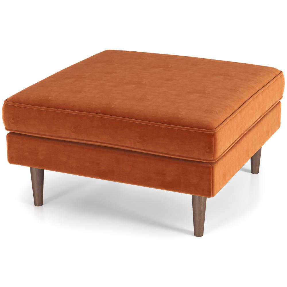 Amber Mid-Century Modern Square Upholstered Ottoman. Picture 1