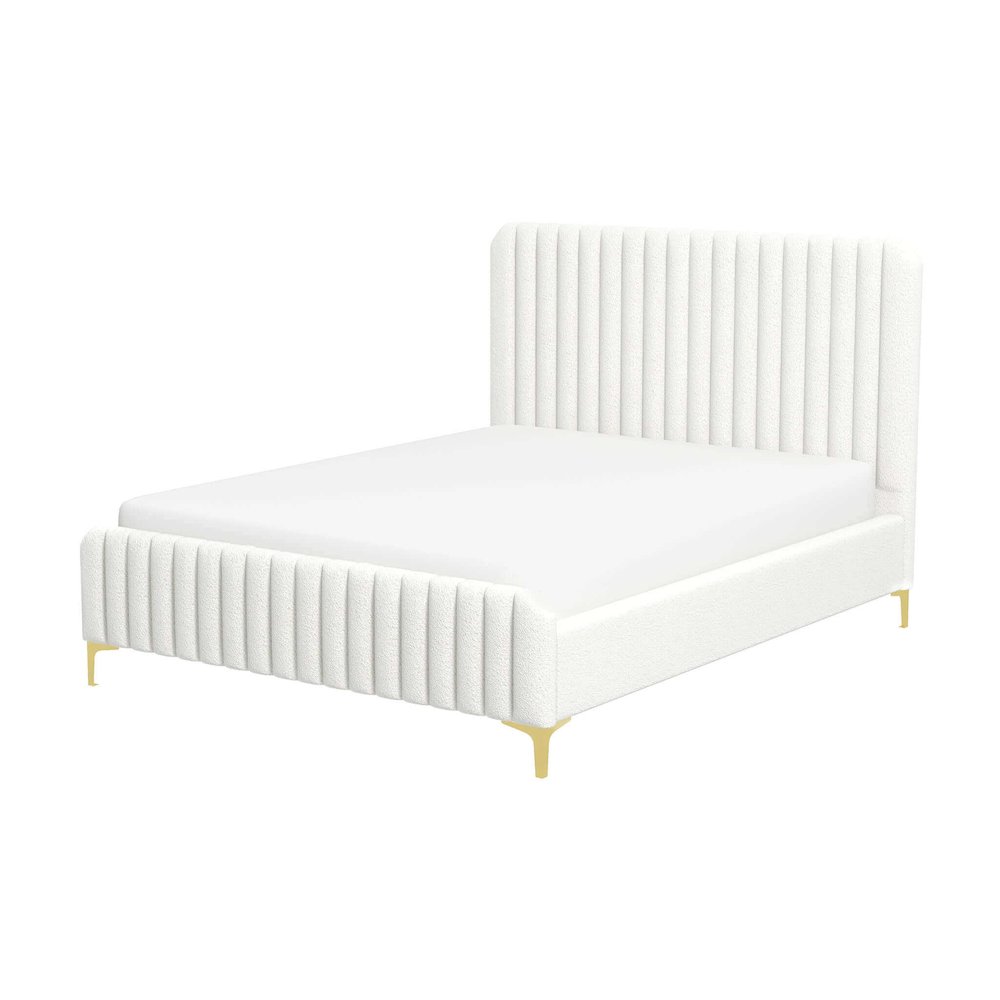 Valery Queen Size Cream Boucle Platform Bed. Picture 1