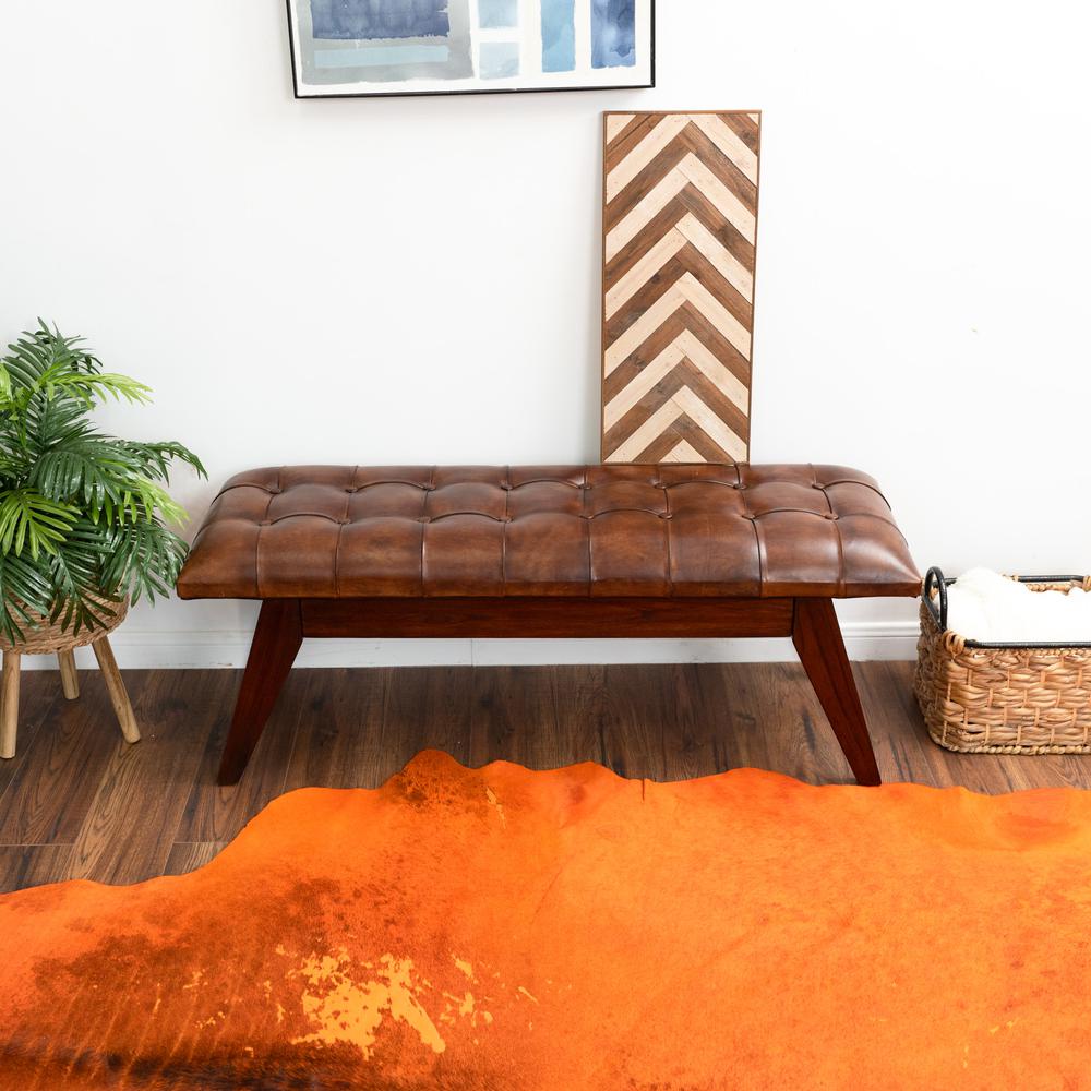 Maja Tan Leather Bench. Picture 2