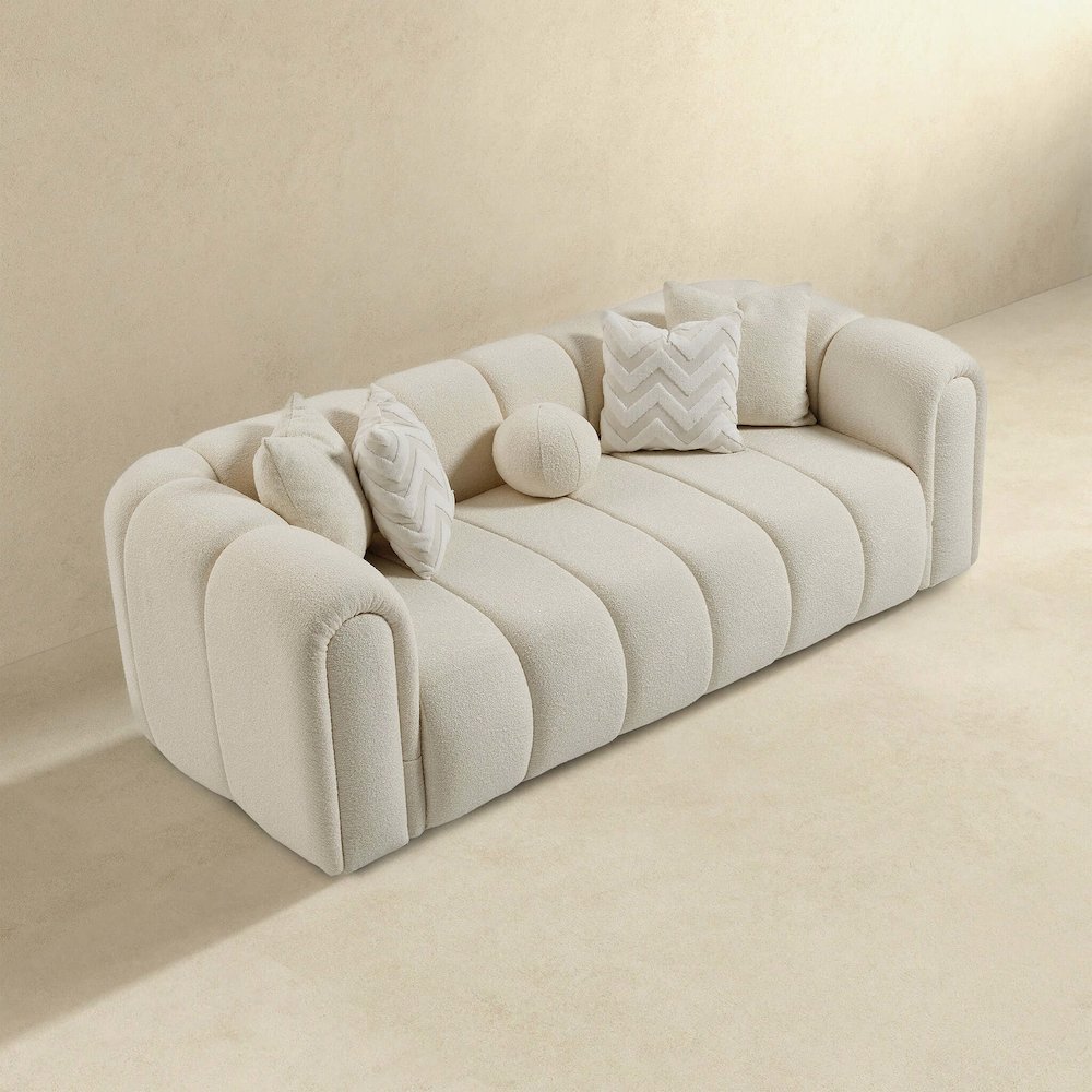 Beatrice Modern Tufted Ivory Boucle Sofa. Picture 3