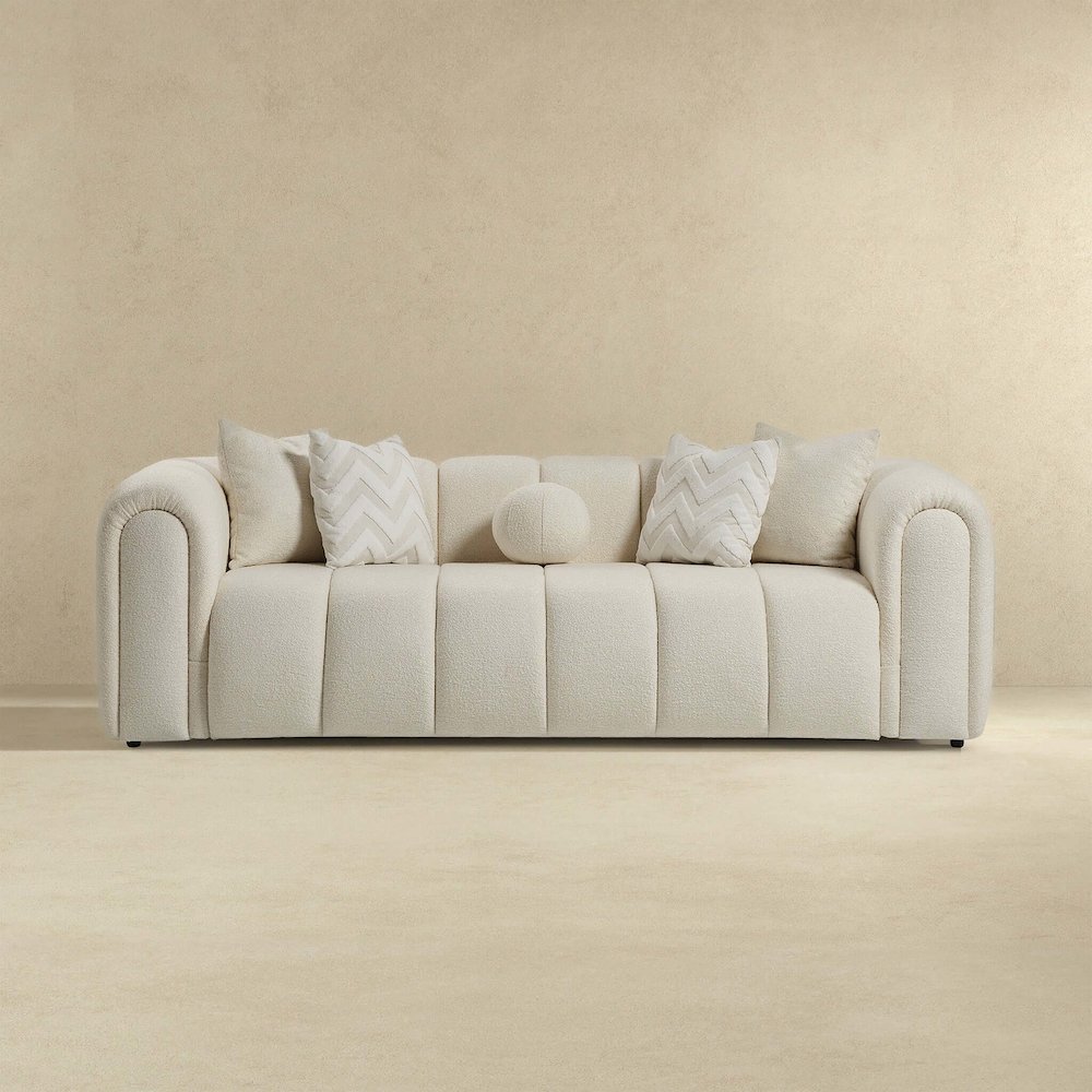 Beatrice Modern Tufted Ivory Boucle Sofa. Picture 4