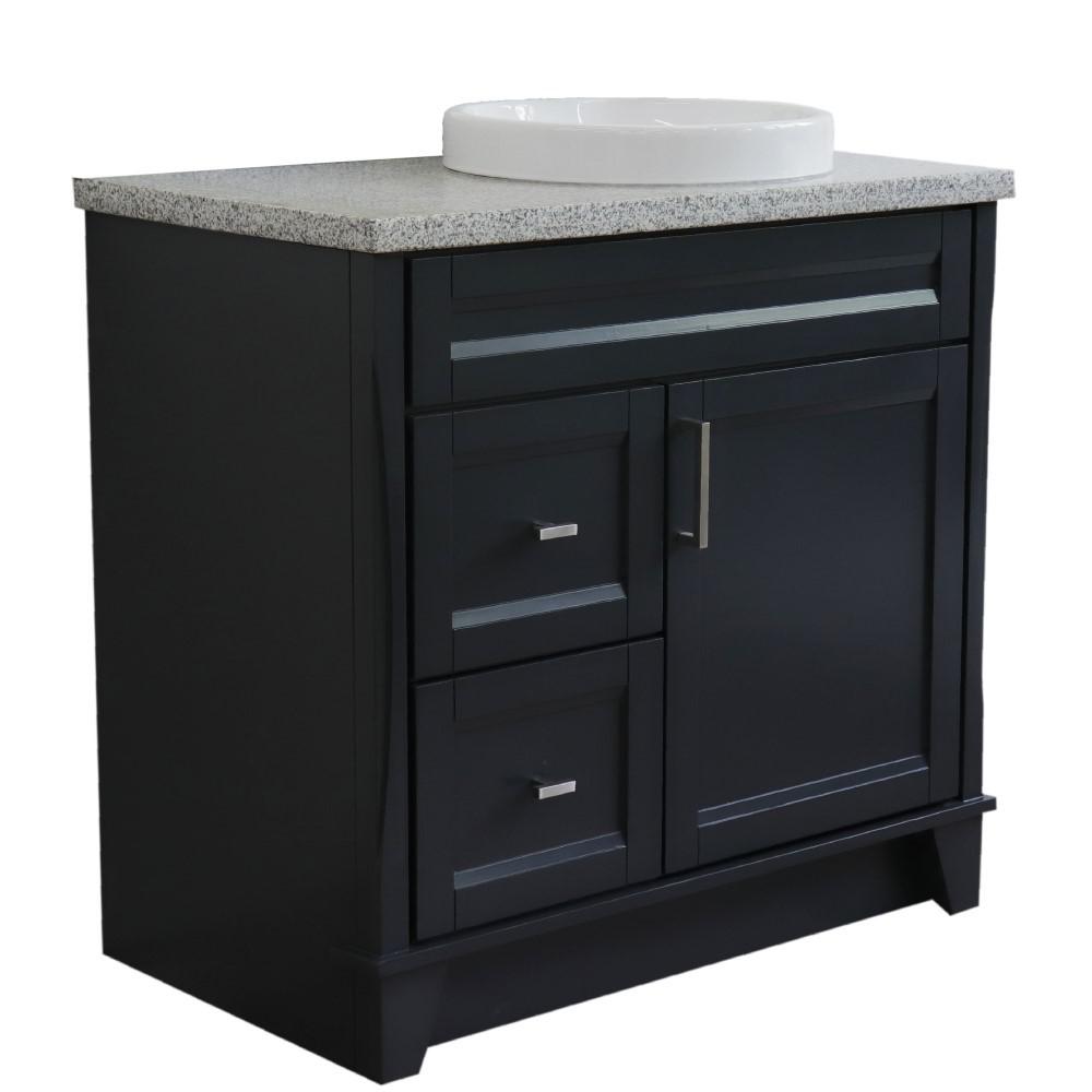 Single sink vanity in Dark Gray with Gray granite and LEFT round sink. Picture 1
