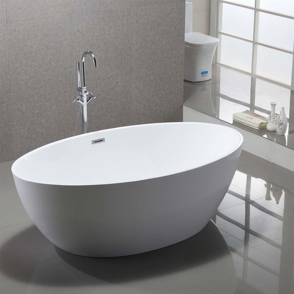 Enna 65 inch Freestanding Bathtub in Glossy White. Picture 2